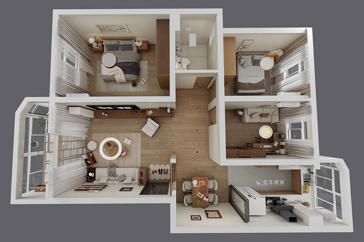 朱明琪｜月牙湖花园3-1-402-89㎡-原木风格｜3室2厅1卫｜老房翻新｜定制家｜全包13万｜00_04鸟瞰图